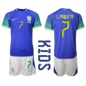 Brasilien Lucas Paqueta #7 Udebanesæt Børn VM 2022 Kort ærmer (+ korte bukser)